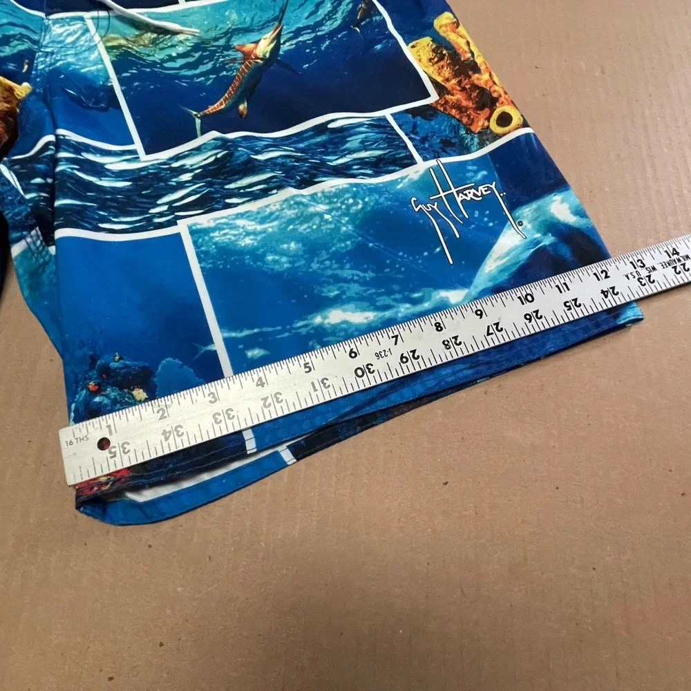 Guy Harvey AFTCO Bluewater Men's Board Shorts Size 30 Blue Marlin Photo Collage
